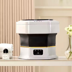 غسالة ملابس صغيرة قابلة للطي والحمل مع دوارة للاستخدام المنزلي والسفر - سعة 10 لتر