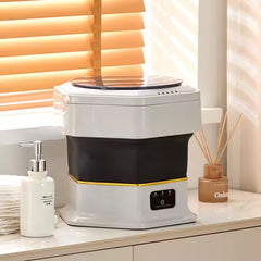 غسالة ملابس صغيرة قابلة للطي والحمل مع دوارة للاستخدام المنزلي والسفر - سعة 10 لتر