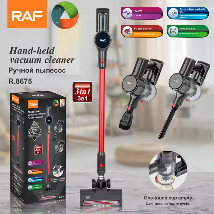 RAF 3-in-1 Multi-purpose Wireless Handheld Vacuum Cleaner with 700ml Dust Box - 2200mAh Battery - 120W