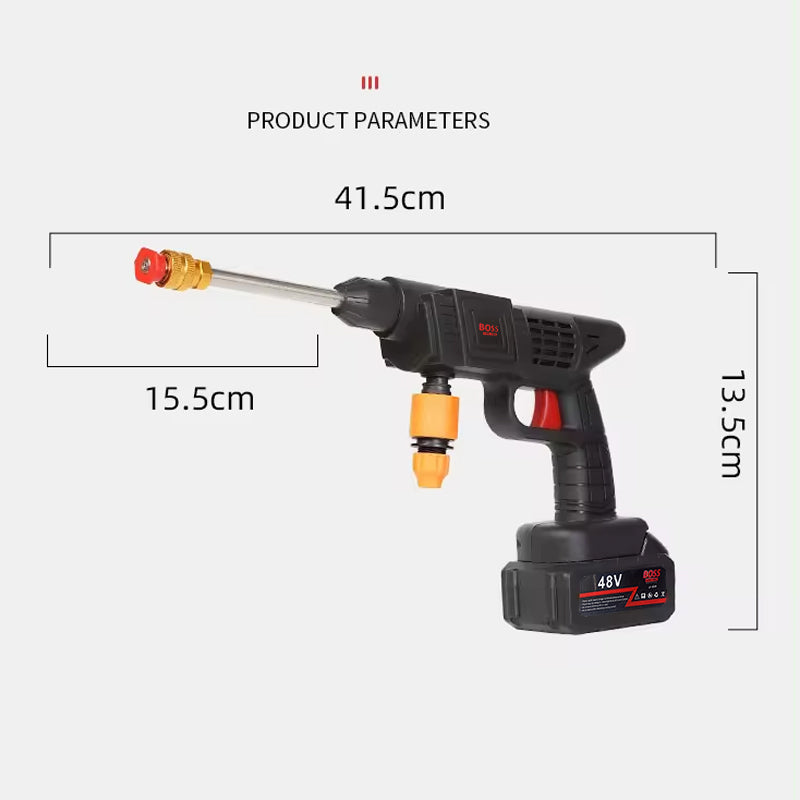 BOSS 48V Cordless High-Pressure Car Washing Gun with Dual Lithium-Ion Batteries, Foam Pot, Multi Nozzle Kit, and Portable Carry Case - Charger Included