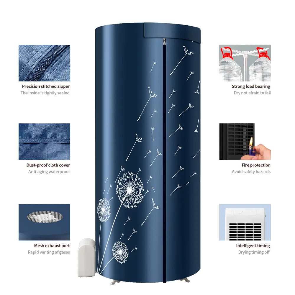 Portable Foldable Clothes Dryer Hanging Rack with 1000W PTC Heating, 117 CM Vertical Garment Dryer, 4 Timer Modes, 360° Hot Air Circulation, 12 Kg Load Capacity & Storage Bag