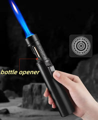 ولاعة غاز متعددة الوظائف مقاومة للرياح مزودة بفتاحة زجاجات، لهب قابل للتعديل حتى 1300 درجة مئوية، قلب من النحاس النقي، تصميم قابل لإعادة التعبئة بغاز البوتان