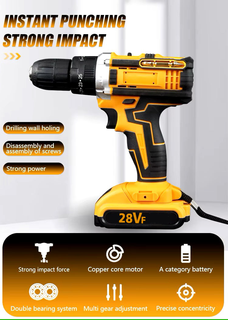 28V 40 Pieces Cordless Impact Drill Tool Box Set with Variable Speed, High Torque, and 2 Rechargeable Lithium Batteries for DIY & Industrial Use