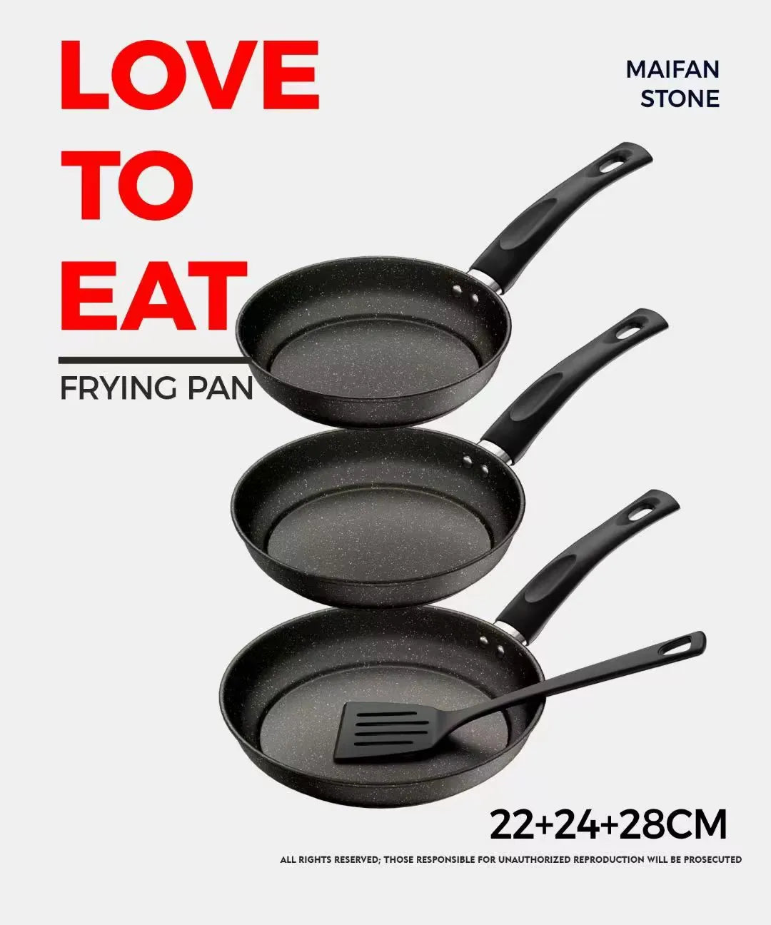 Premium 5PCS Maifan Stone Non-Stick Frying Pan Set 22CM + 24CM + 28CM with Silicone Spatula & Screwdriver | Iron Cookware Set | Easy Clean Kitchen Cooking Pans