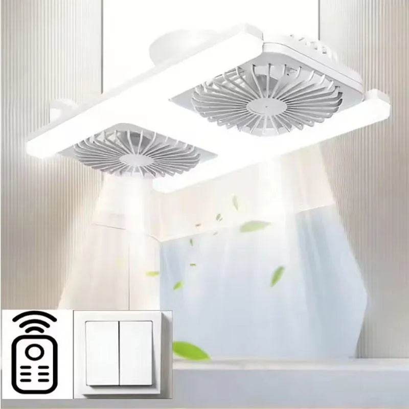 60W Dual Head LED Ceiling Fan Light with RC, 180° Adjustable Airflow, 3 Speeds, 3000–6500K Dimmable Lighting, 2H/4H Timer, Memory Function & E27 Socket