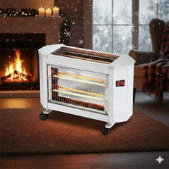 Portable Electric Quartz Heater with Wheels, Adjustable Thermostat, Remote Control & Fold Switch - 1800W