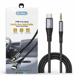 Go-Des GAC-168 Type-C to 3.5mm Aux Audio Cable 100cm Braided TPE High-Fidelity Wired Adapter for Music, Calls, Speakers and Live Streaming