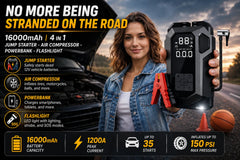 Portable Car Emergency Jump Starter & 150 PSI Air Compressor with Digital Tire Inflator USB Power Bank LED Flashlight Smart Safety Battery Clamp System