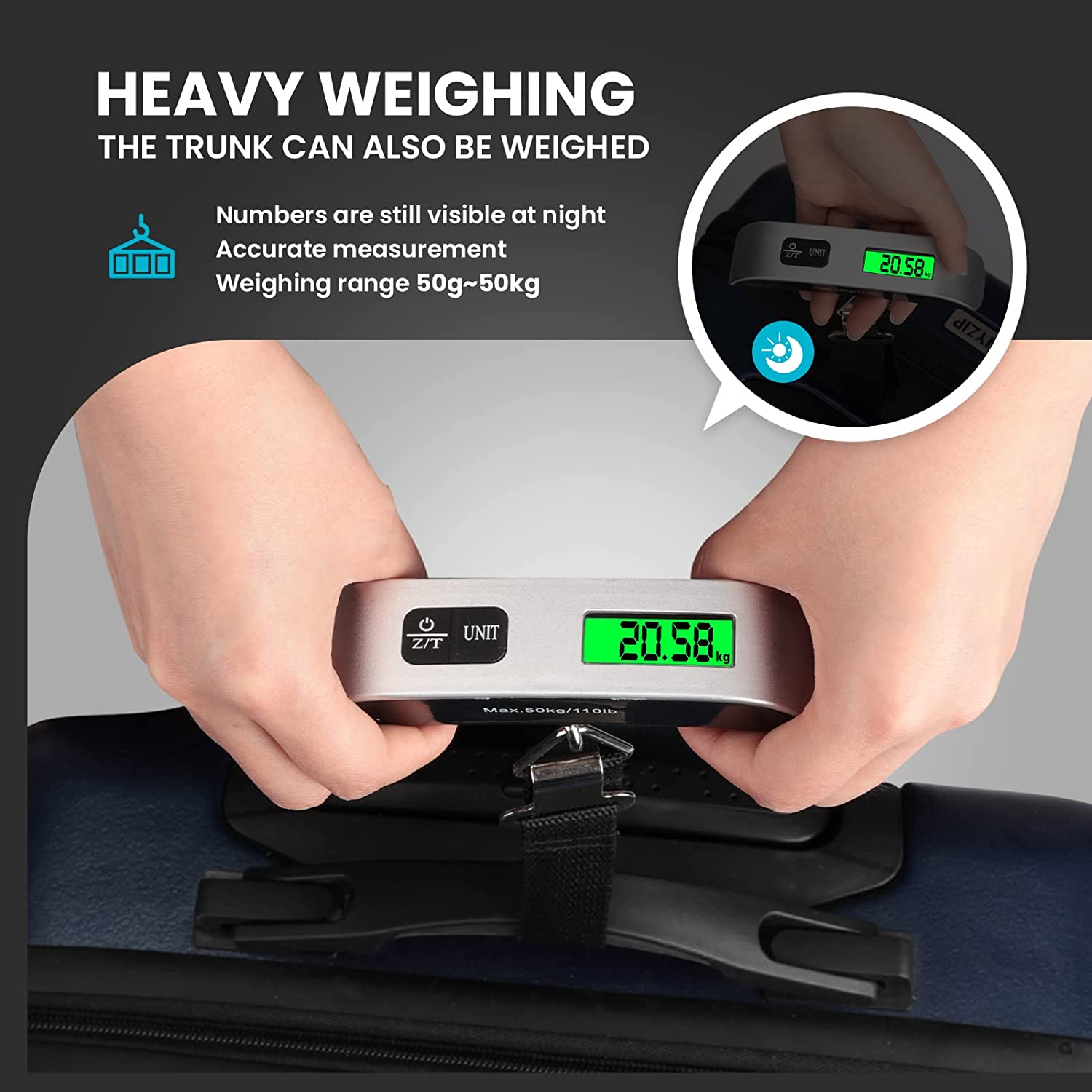 Portable Digital Luggage Weighing Scale with 110lb/50kg Capacity