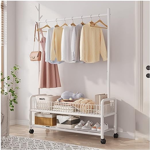 Modern Clothes Stand & Hanger Rack Organiser with Multi-Functional Storage and Hooks