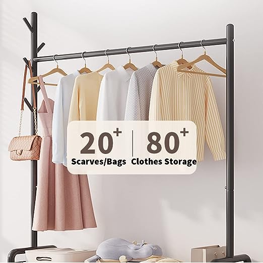Modern Clothes Stand & Hanger Rack Organiser with Multi-Functional Storage and Hooks