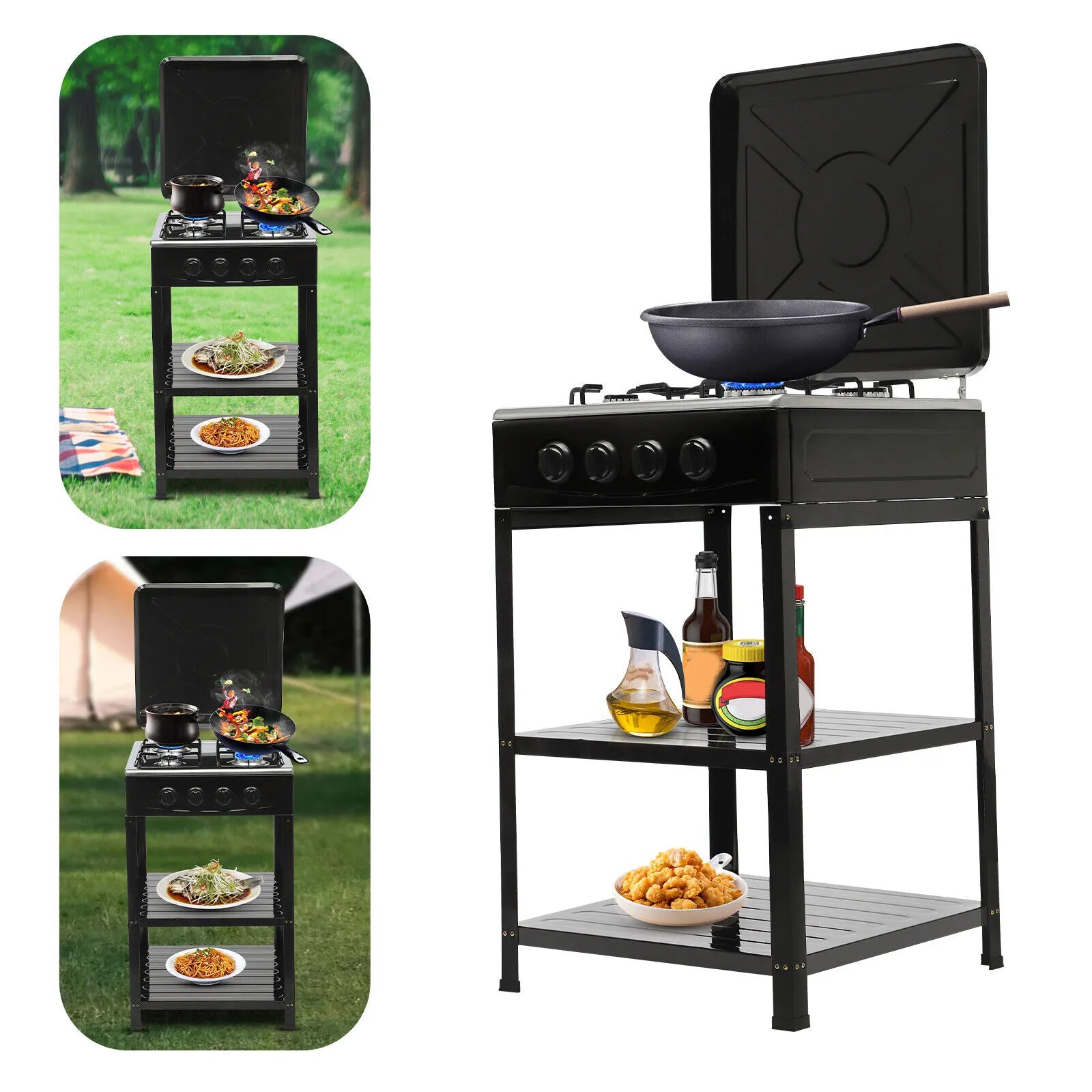 Boko Deluxe 4 Burner Gas Stove with Auto Ignition & Detachable Legs for Outdoor Cooking, Home and Adventures