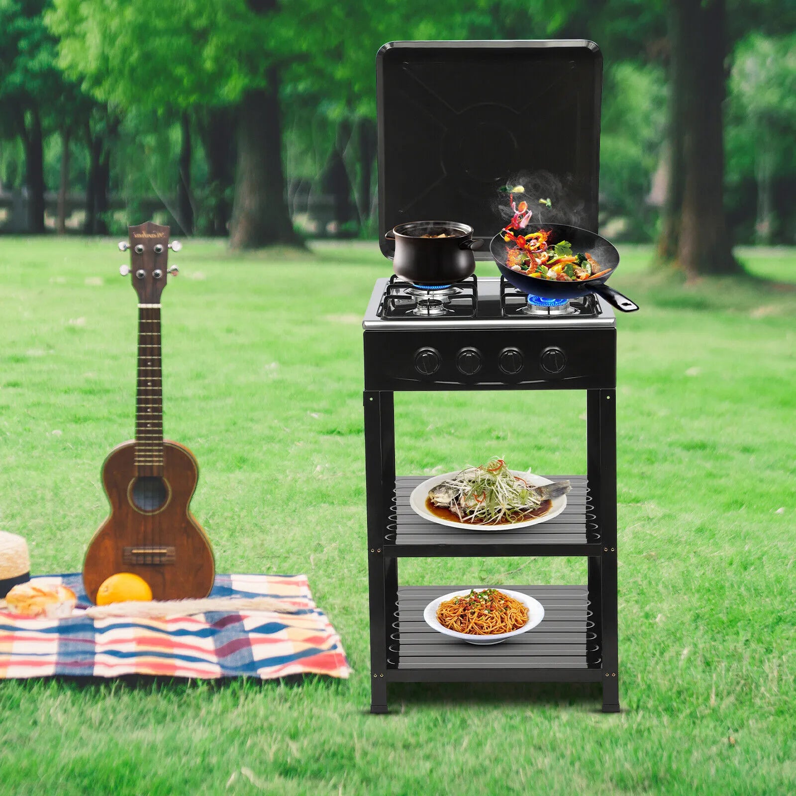 Boko Deluxe 4 Burner Gas Stove with Auto Ignition & Detachable Legs for Outdoor Cooking, Home and Adventures