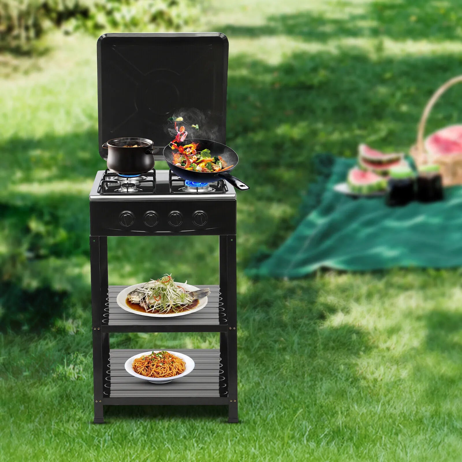 Boko Deluxe 4 Burner Gas Stove with Auto Ignition & Detachable Legs for Outdoor Cooking, Home and Adventures