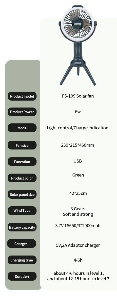 مروحة ثلاثية القوائم محمولة وقابلة للطي 3 في 1 مع إضاءة LED وشحن USB والتحكم في السرعة وخطاف تعليق