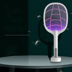 Electric Fly & Mosquito Zapper Bat Racket with Stand - Rechargeable Bug Swatter with UV Light - Assorted Colors