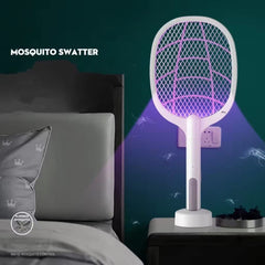 Electric Fly & Mosquito Zapper Bat Racket with Stand - Rechargeable Bug Swatter with UV Light - Assorted Colors