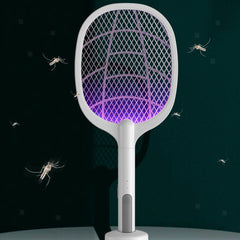 Electric Fly & Mosquito Zapper Bat Racket with Stand - Rechargeable Bug Swatter with UV Light - Assorted Colors