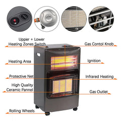 2-in-1 Portable Gas Heater with Infrared & Ceramic Heating - 4200W Max Output - Black