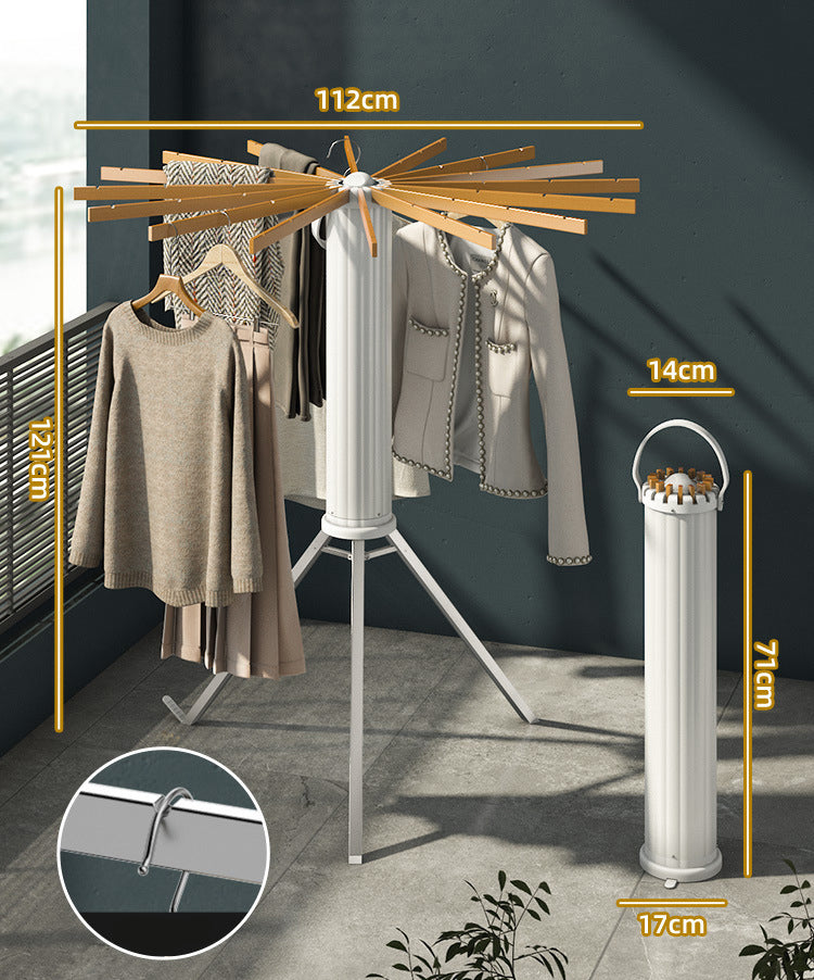 Elegant Retractable Octopus Tripod Wooden Top Clothes Hanging Rack