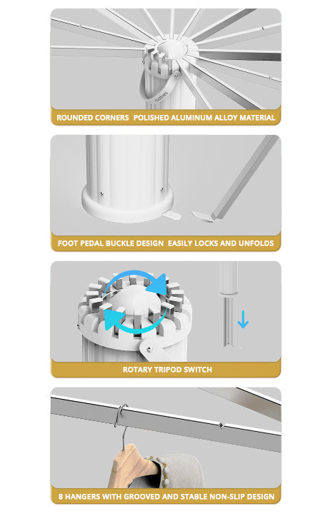 Elegant Retractable Octopus Tripod Wooden Top Clothes Hanging Rack