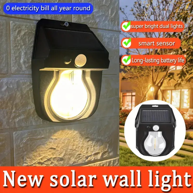 Vintage Solar Outdoor Wall Mounted Bulb Lamp with Motion Sensor