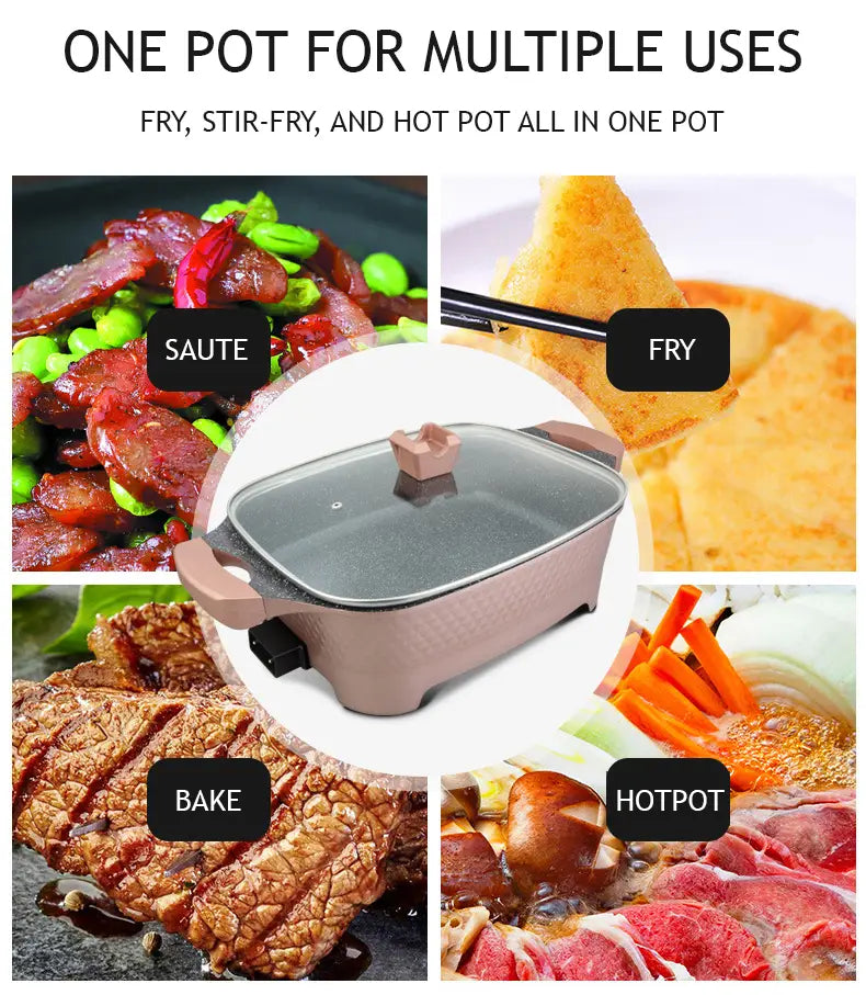 9-in-1 Multi-Function Electric Cooking Pot for Frying, Grilling, Roasting, and More - 12 Litres