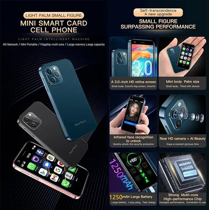 Soyes Mini 4G Smartphone with Android 10.0, 2GB RAM & 16GB Storage - 3.0-inch Display