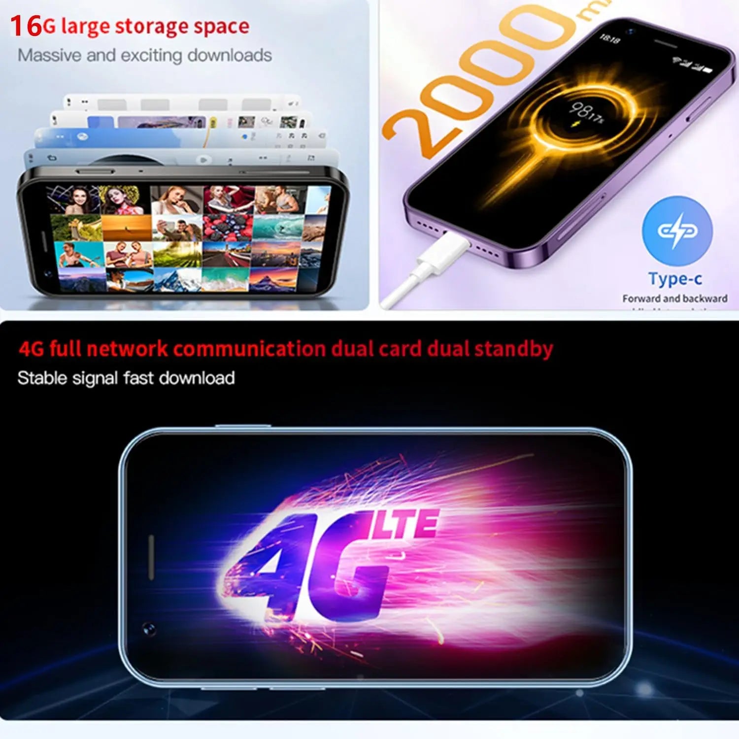 Soyes Mini 4G Smartphone with Android 10.0, 2GB RAM & 16GB Storage - 3.0-inch Display