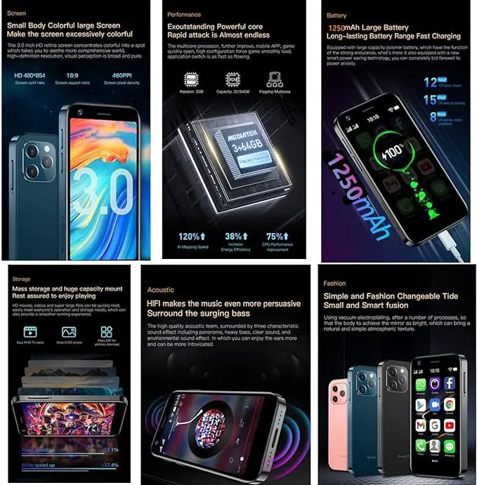 Soyes Mini 4G Smartphone with Android 10.0, 2GB RAM & 16GB Storage - 3.0-inch Display