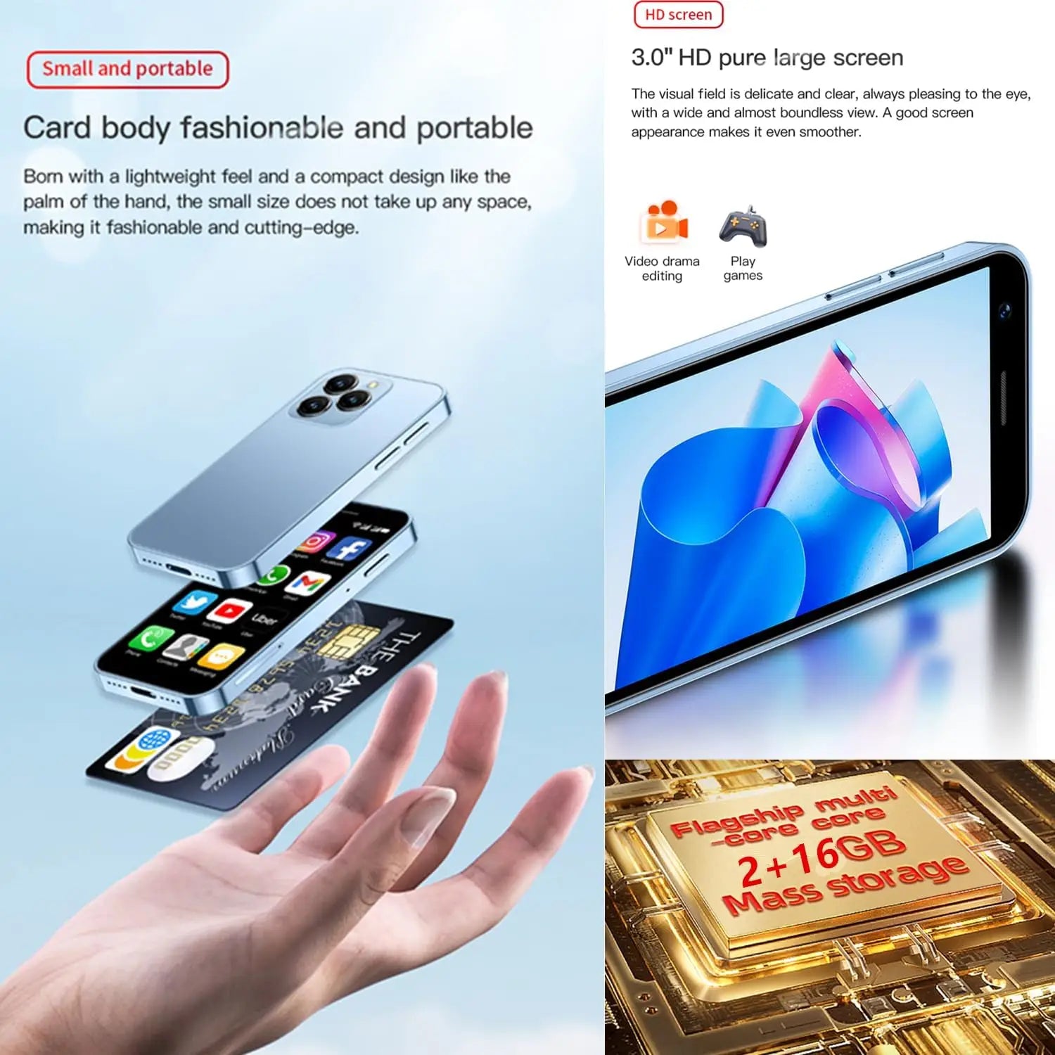 Soyes Mini 4G Smartphone with Android 10.0, 2GB RAM & 16GB Storage - 3.0-inch Display