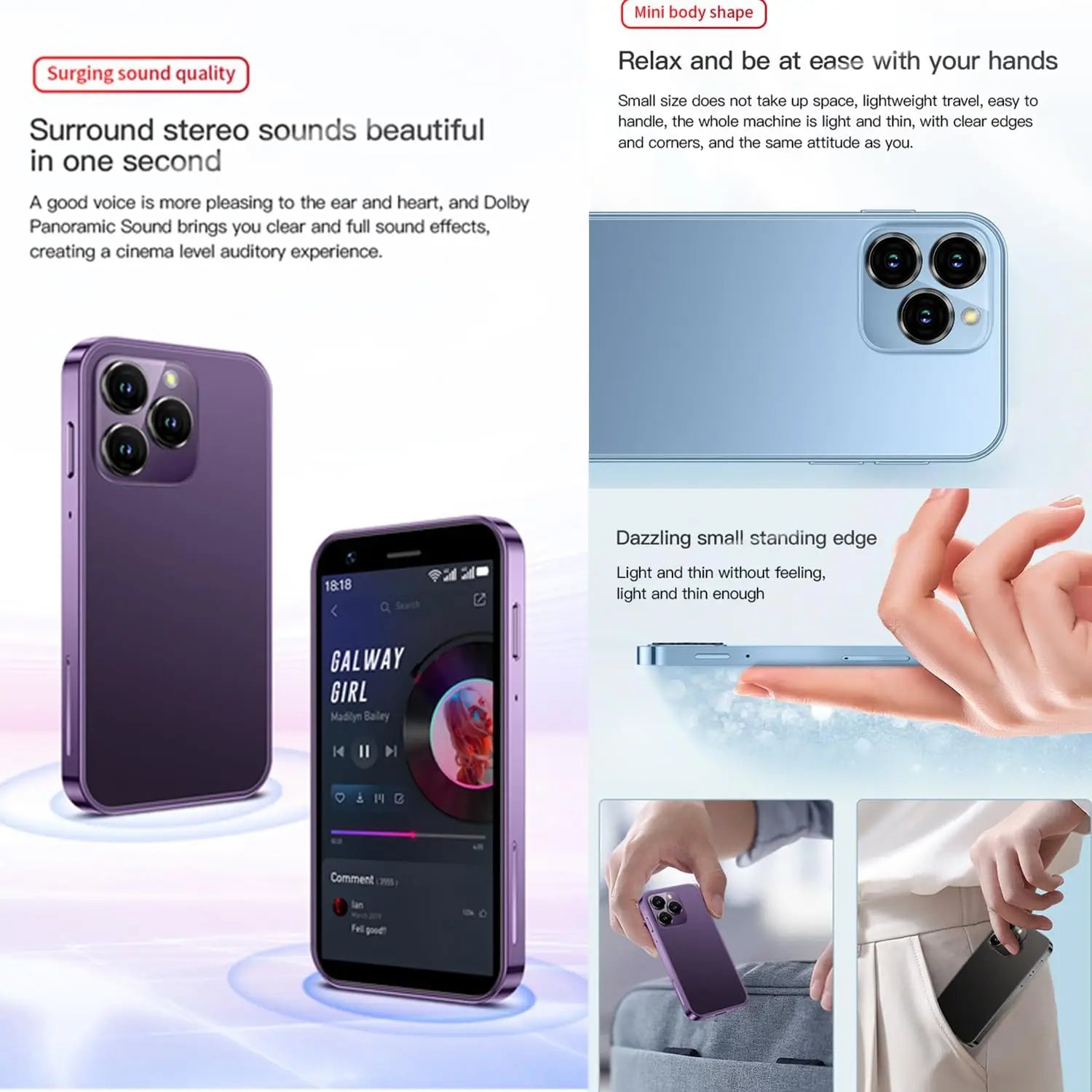 Soyes Mini 4G Smartphone with Android 10.0, 2GB RAM & 16GB Storage - 3.0-inch Display