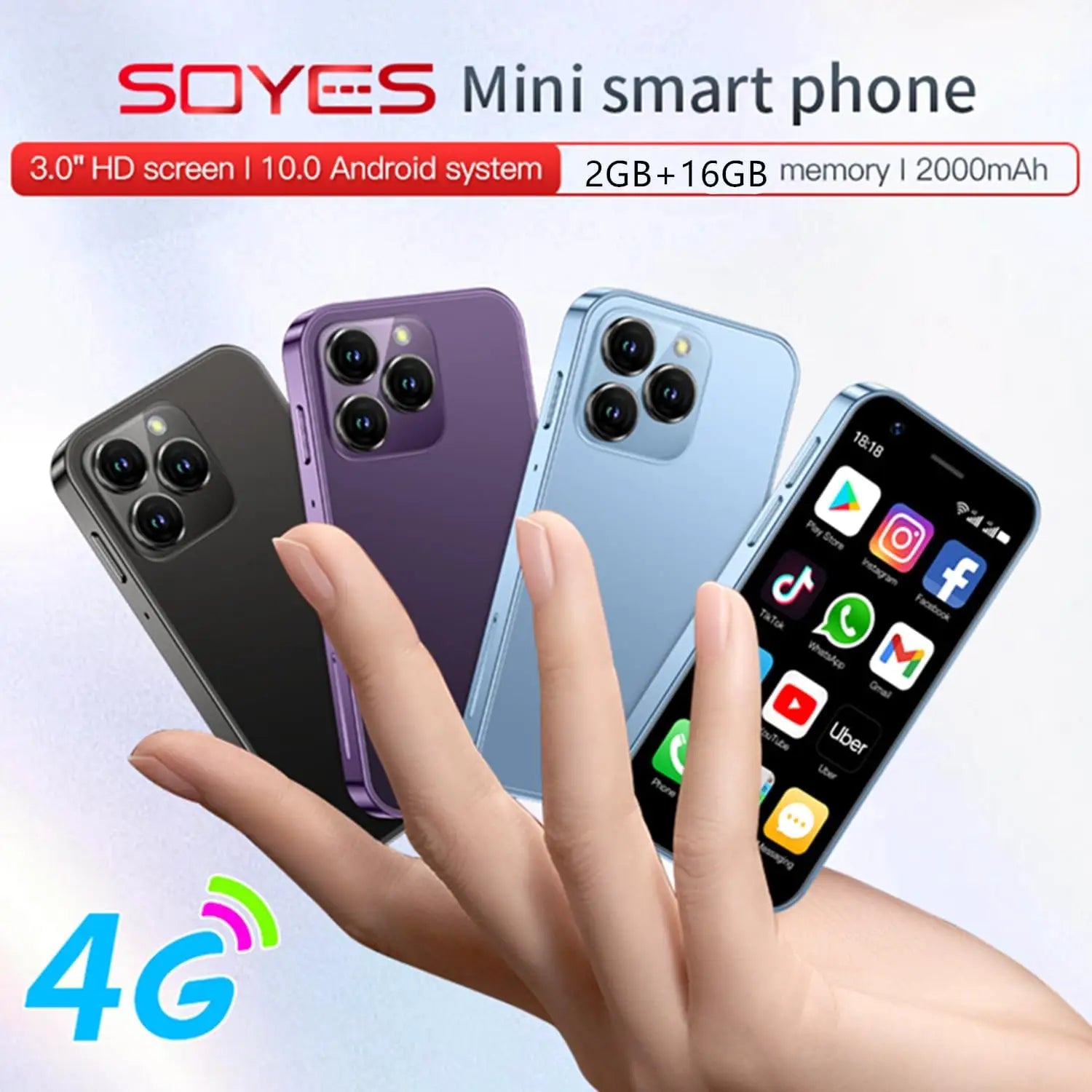 Soyes Mini 4G Smartphone with Android 10.0, 2GB RAM & 16GB Storage - 3.0-inch Display
