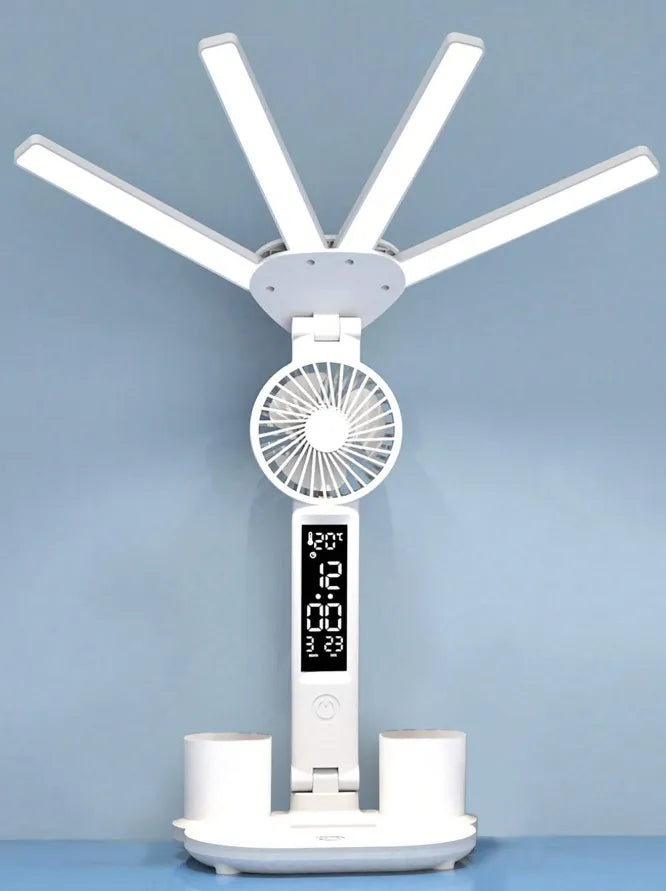 Smart Adjustable LED Desk Lamp with Fan, Touch Control, Time Date & Temperature Display