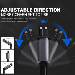 4-in-1 Fast Car Charger with Retractable Cables & PD Fast Charging for Mobiles