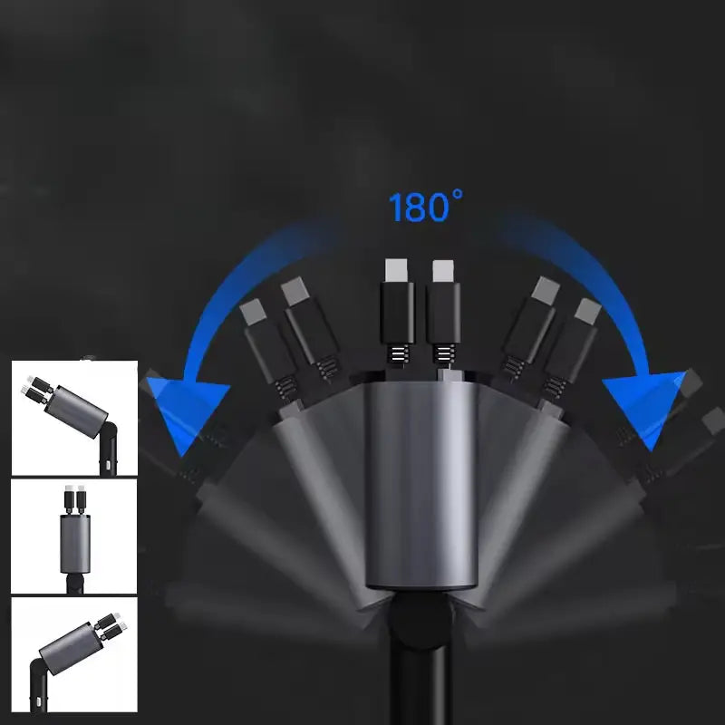 4-in-1 Fast Car Charger with Retractable Cables & PD Fast Charging for Mobiles