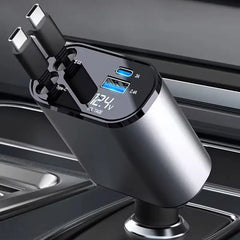 4-in-1 Fast Car Charger with Retractable Cables & PD Fast Charging for Mobiles