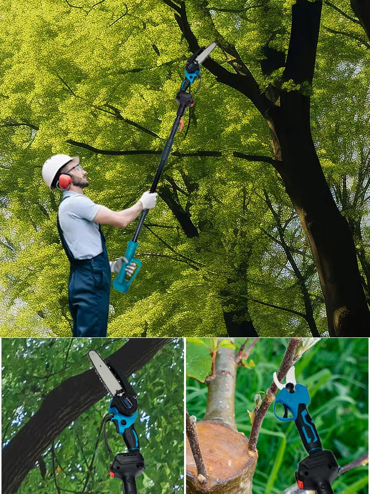 3-in-1 Portable Electric Cordless Pruning Shear & Chainsaw with Telescopic Pole & 2 Batteries