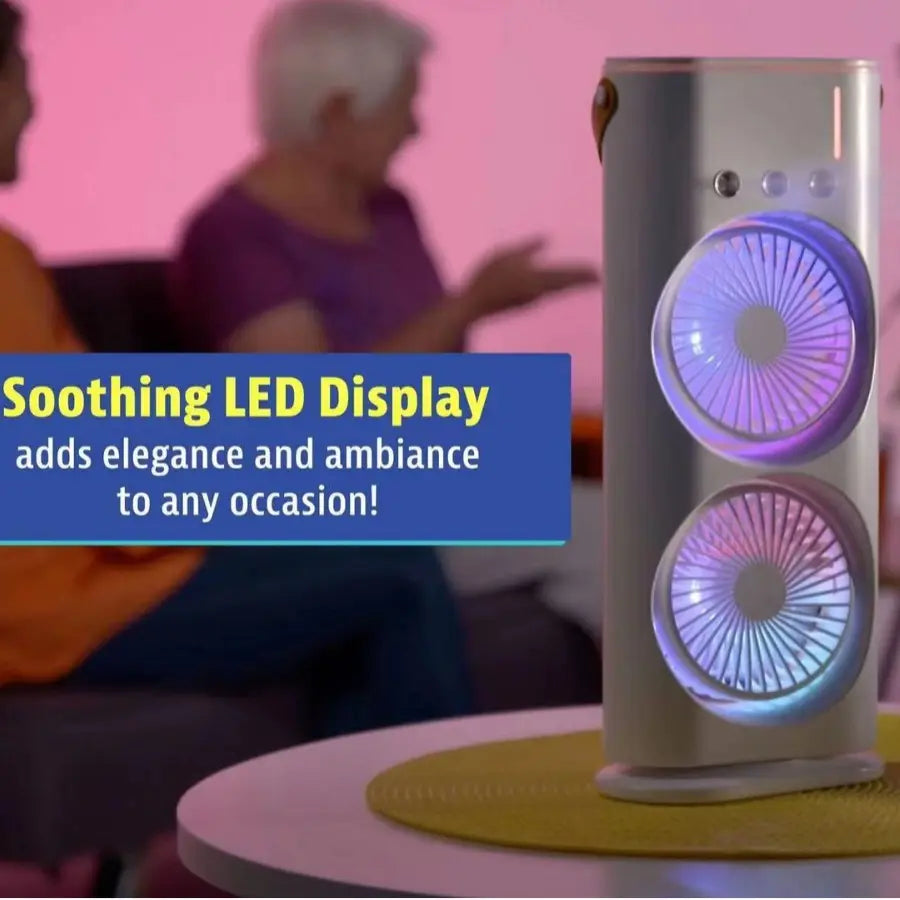 مروحة رذاذ محمولة قابلة لإعادة الشحن مع جهاز تحكم عن بعد وإضاءة LED