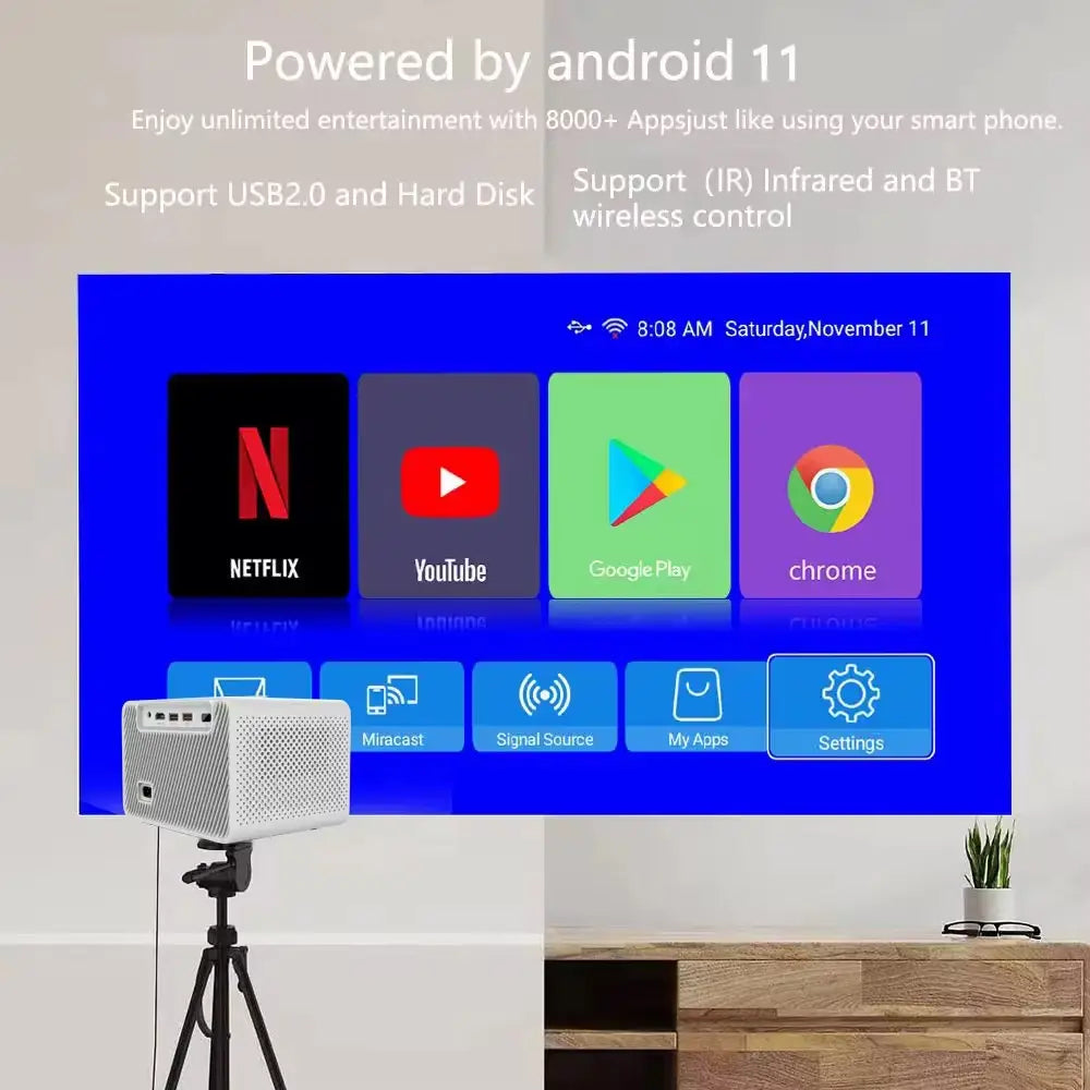 HD Home Cinema Smart WiFi Projector with Android 11 & Dual Stereo Speakers