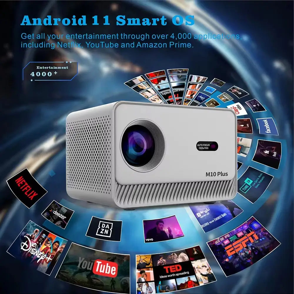HD Home Cinema Smart WiFi Projector with Android 11 & Dual Stereo Speakers
