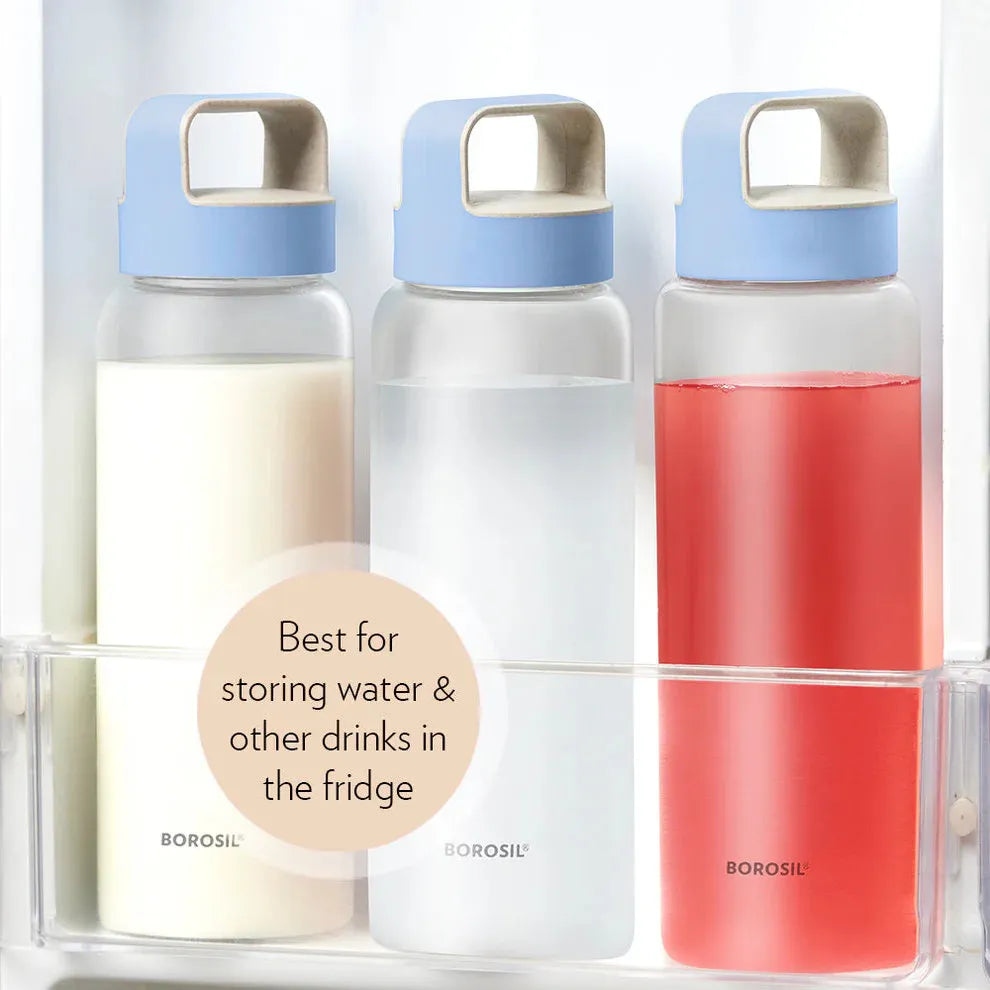 Borosil Crysto 750ml Borosilicate Glass Water Bottle with Leakproof Airtight Lid, Fridge Safe Wide Mouth Clear Bottle