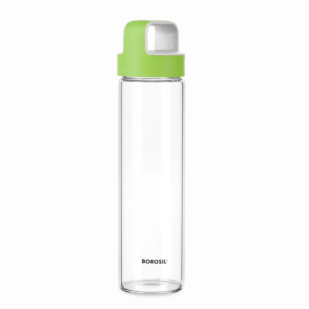 Borosil Neo 550ml Borosilicate Glass Water Bottle with Leakproof Airtight Lid, Fridge Safe Wide Mouth Clear Bottle