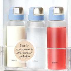 Borosil Crysto 750ml Borosilicate Glass Water Bottle with Leakproof Airtight Lid, Fridge Safe Wide Mouth Clear Bottle