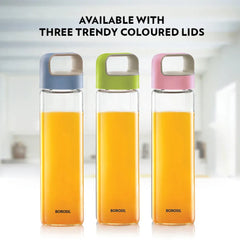 Borosil Neo 550ml Borosilicate Glass Water Bottle with Leakproof Airtight Lid, Fridge Safe Wide Mouth Clear Bottle