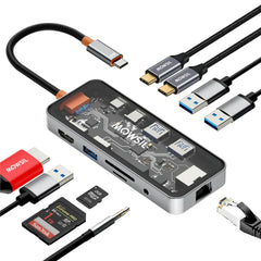Mowsil 10-in-1 USB-C Hub Docking Station 100W PD HDMI 4K 60Hz RJ45 USB SD/TF Audio MacBook iPad