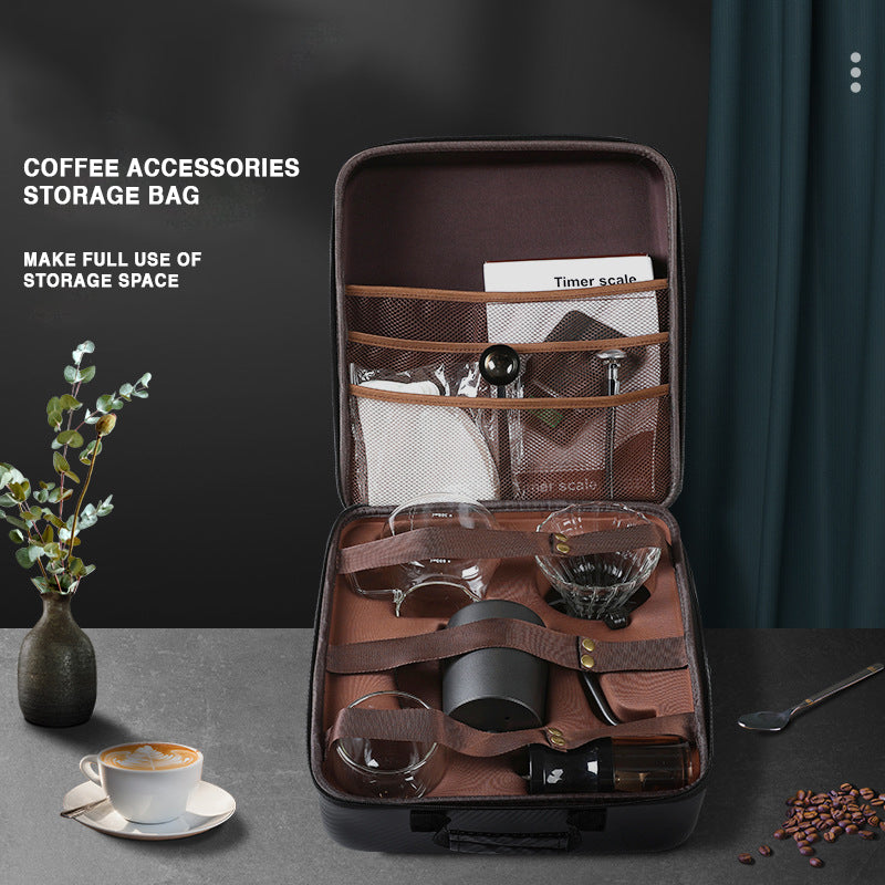 8-Piece Outdoor Hand Brewing Coffee Making Set with Elegant Leather Bag, Scale, and Coffee Utensils for Outdoor, Travel & Home