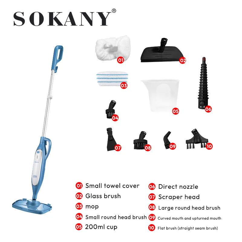 SOKANY Multifunctional Steam Cleaner with Accessories Kit, Deep Cleaning & Sterilization for Floor, Carpet, Kitchen & Bathroom - 1900W & 330ML