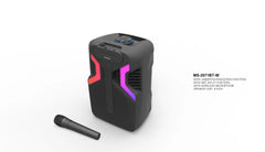 مكبر صوت كاريوكي محمول يعمل بتقنية البلوتوث مع ميكروفون لاسلكي، وأضواء RGB، ودعم USB/FM/TF وبطارية قابلة لإعادة الشحن - مخرج 25 وات