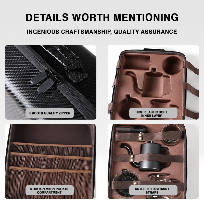 8-Piece Outdoor Hand Brewing Coffee Making Set with Elegant Leather Bag, Scale, and Coffee Utensils for Outdoor, Travel & Home